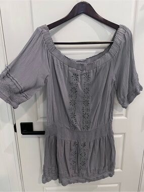 Tularosa Gray Off-Shoulder Eyelet Dress